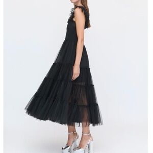 Hill House Black Smocked Tulle Maxi Dress with Ruffle Straps